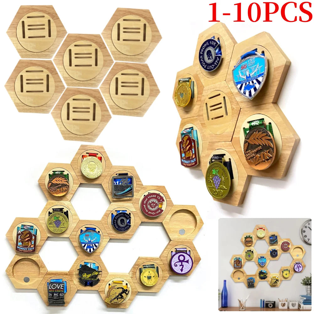 1-10Pcs Medal Display Stand Wooden Medal Hanger