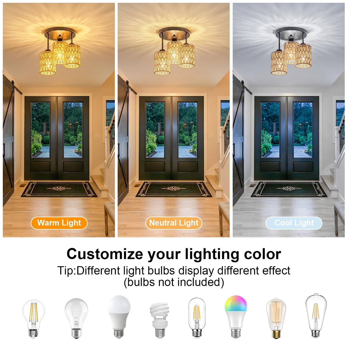 3-Lights Boho Light Fixtures Ceiling Mount