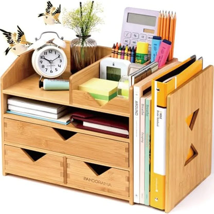 Bamboo Desk Organizer with Adjustable File Holder