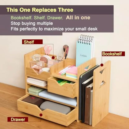 Bamboo Desk Organizer with Adjustable File Holder