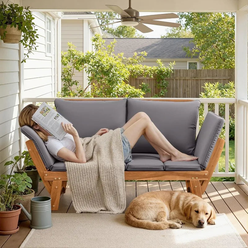 Acacia Wood Patio Loveseat with Soft Cushions