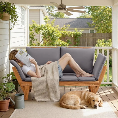 Acacia Wood Patio Loveseat with Soft Cushions