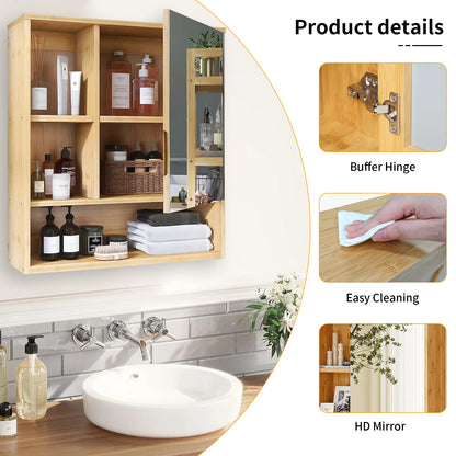 Natural Bamboo Bathroom Vanity Mirror Cabinet