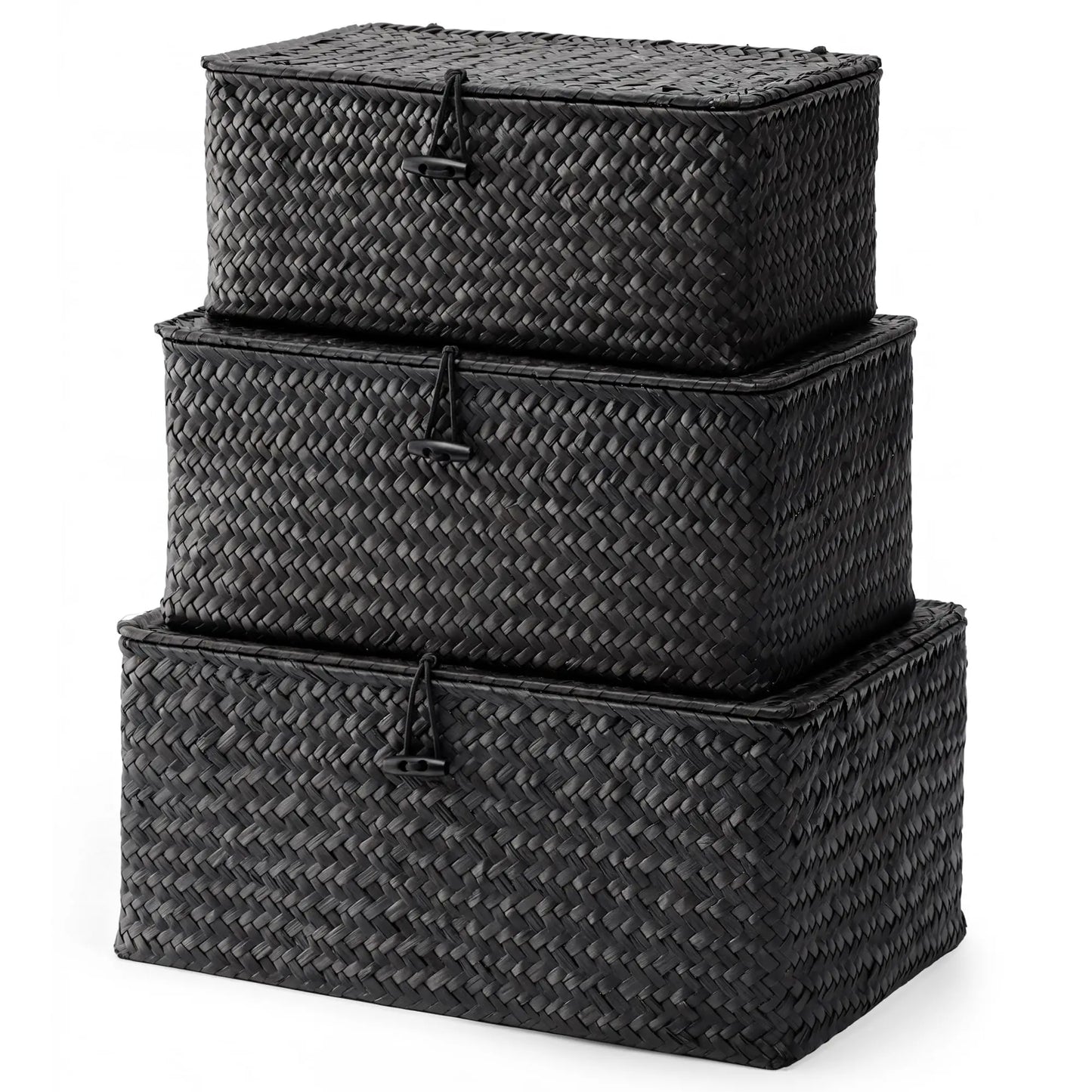 Natural Seagrass Bin with Lid Set of 3