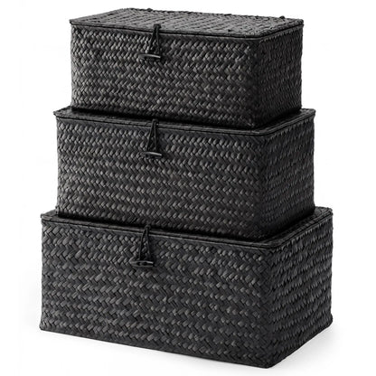 Natural Seagrass Bin with Lid Set of 3