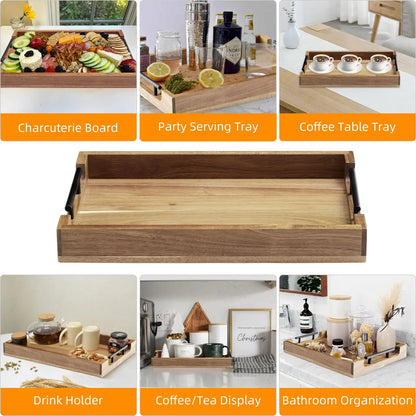 17"x12" Wood Serving Tray With Handles