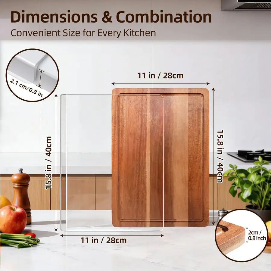 Set of 2 Acacia Wood and Acrylic Cutting Board