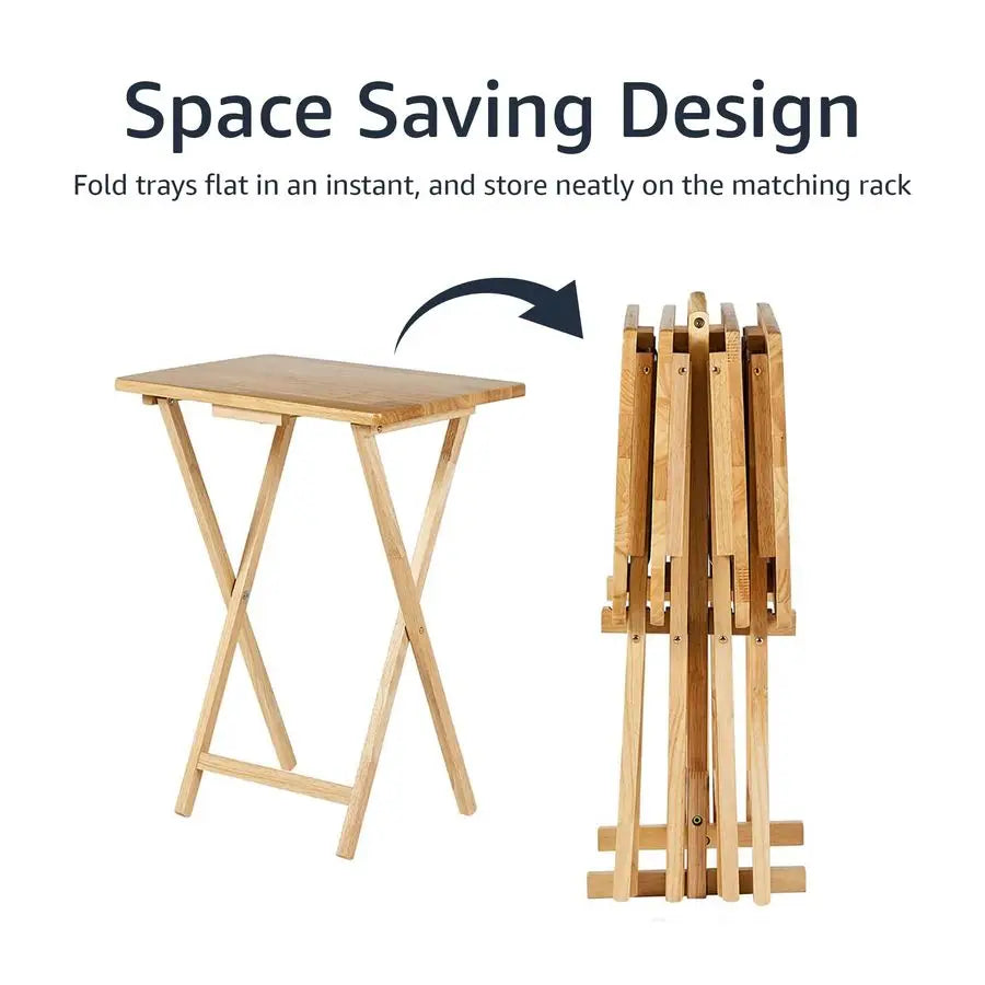 Foldable TV Dinner Tray Table with Storage Rack