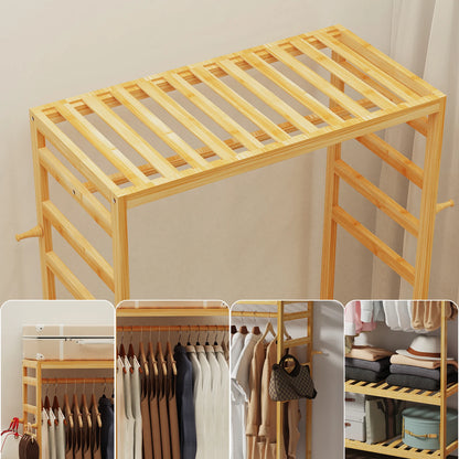 Heavy Duty Wooden Clothes Rail Rack Wardrobe