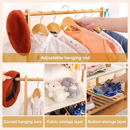 Clothing Rack Bamboo with 2 Storage Baskets