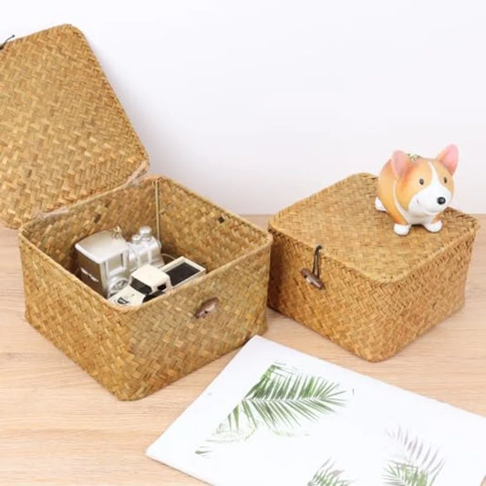 Wicker Shelf Baskets with Lid