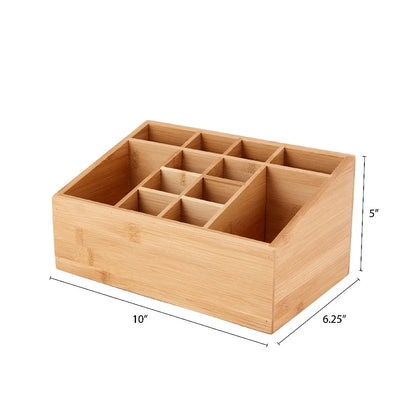 Bamboo Bathroom Organizer 12 Compartments Storage Rack