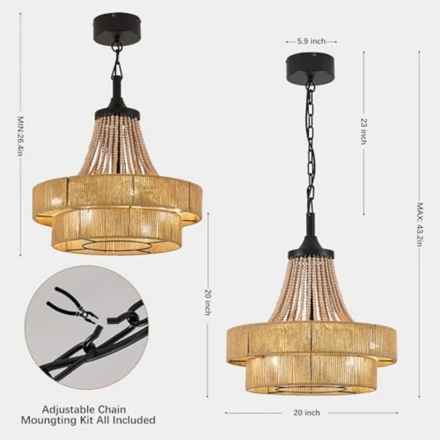 20" Caged Ceiling Fan Boho Rattan Chandelier