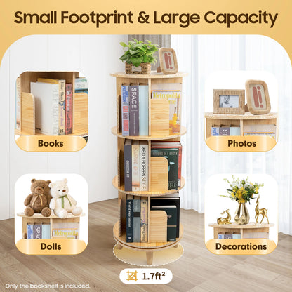 Wooden Bookcase Rotatable Stand Multifunctional Showcase Organizer
