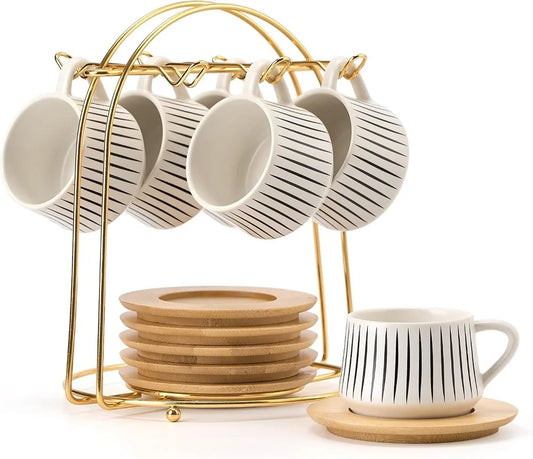 6-Piece Coffee and Tea Cup Set with Saucers