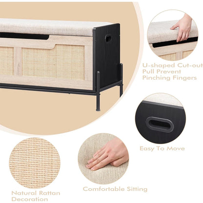 Rattan Storage Bench with Cushion