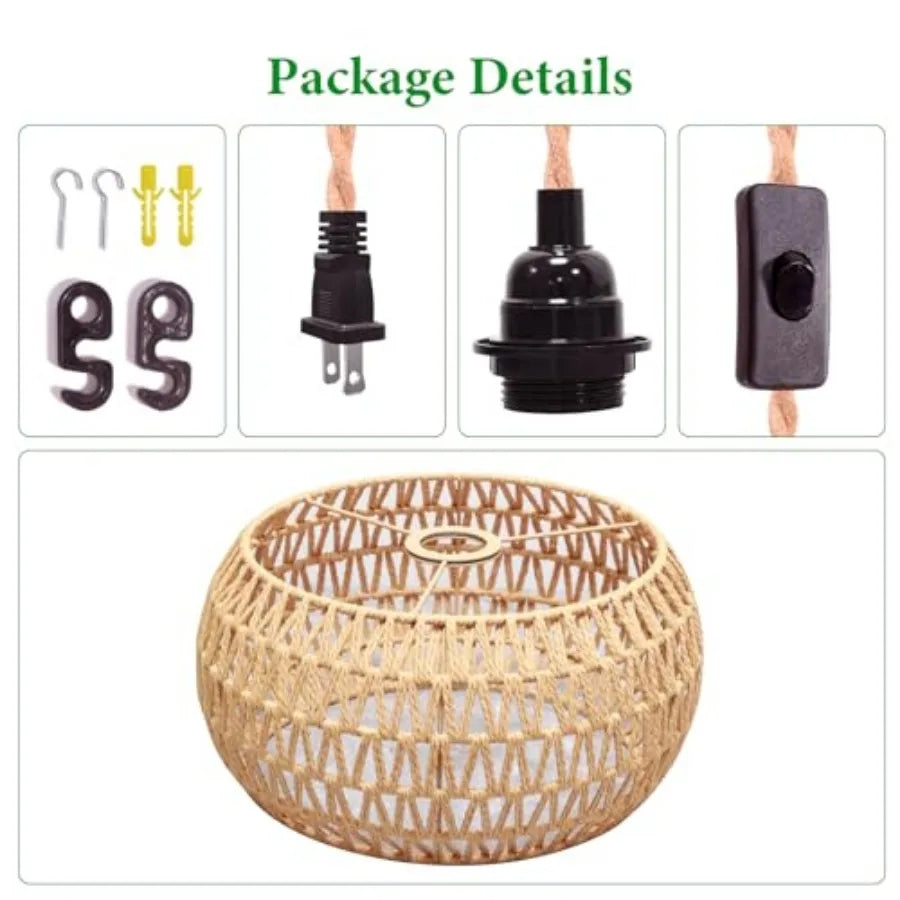 Plug in Pendant Light Rattan Hanging Lamp