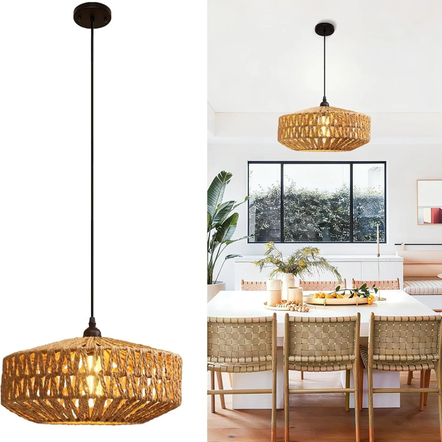 Natural Rattan Chandelier Small Paper Rope Pendant Light
