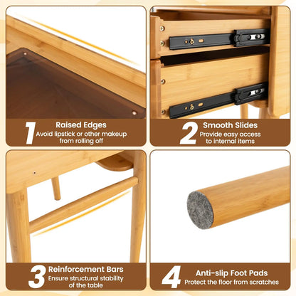 Bamboo Dressing Table With Stool Rotating Mirror