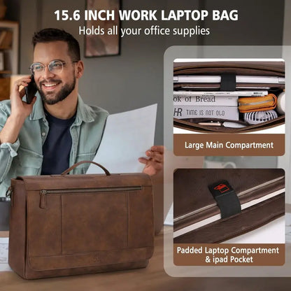 Large Leather Laptop Messenger Bag for Men