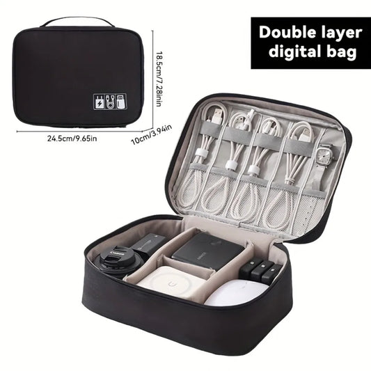 Electronics Cable Organizer Box Double Compartment Case