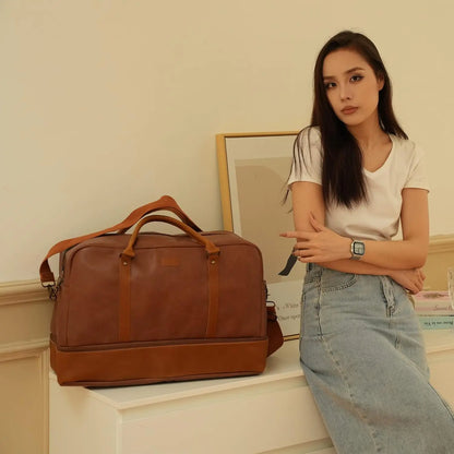 Large Vegan Leather Travel Duffel Weekender Bag