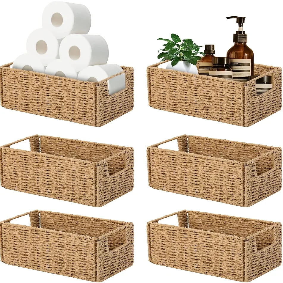 1/2/4 Pack Boho Style Paper Rope Storage Baskets
