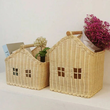 Home Flower Basket Handmade Vine Weaving Desktop Organizer