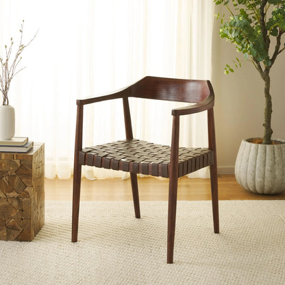 Walnut Solid Wood Armchair Leather Seat