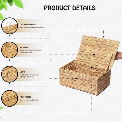 2 Rectangular Wicker Storage Bins with Lid