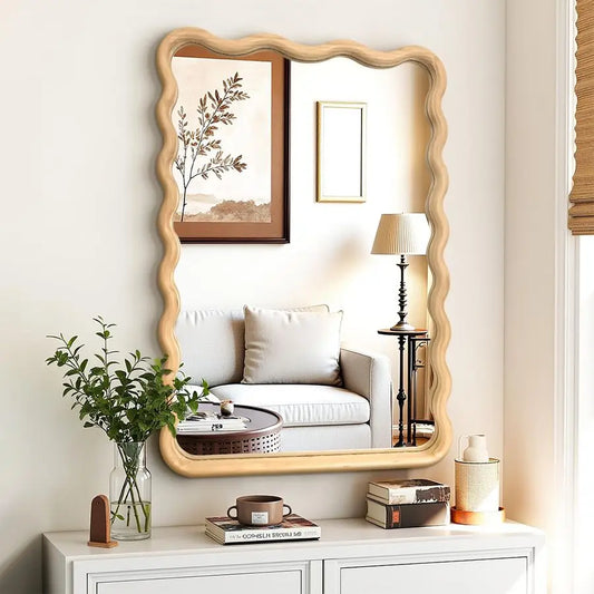24x36 Boho Wavy Wood Mirror for Wall