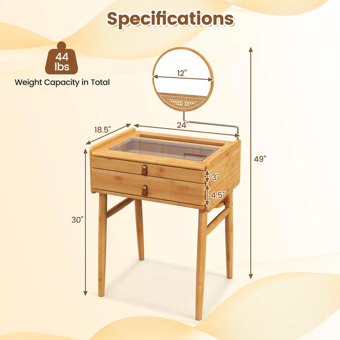 Bamboo Dressing Table With Stool Rotating Mirror