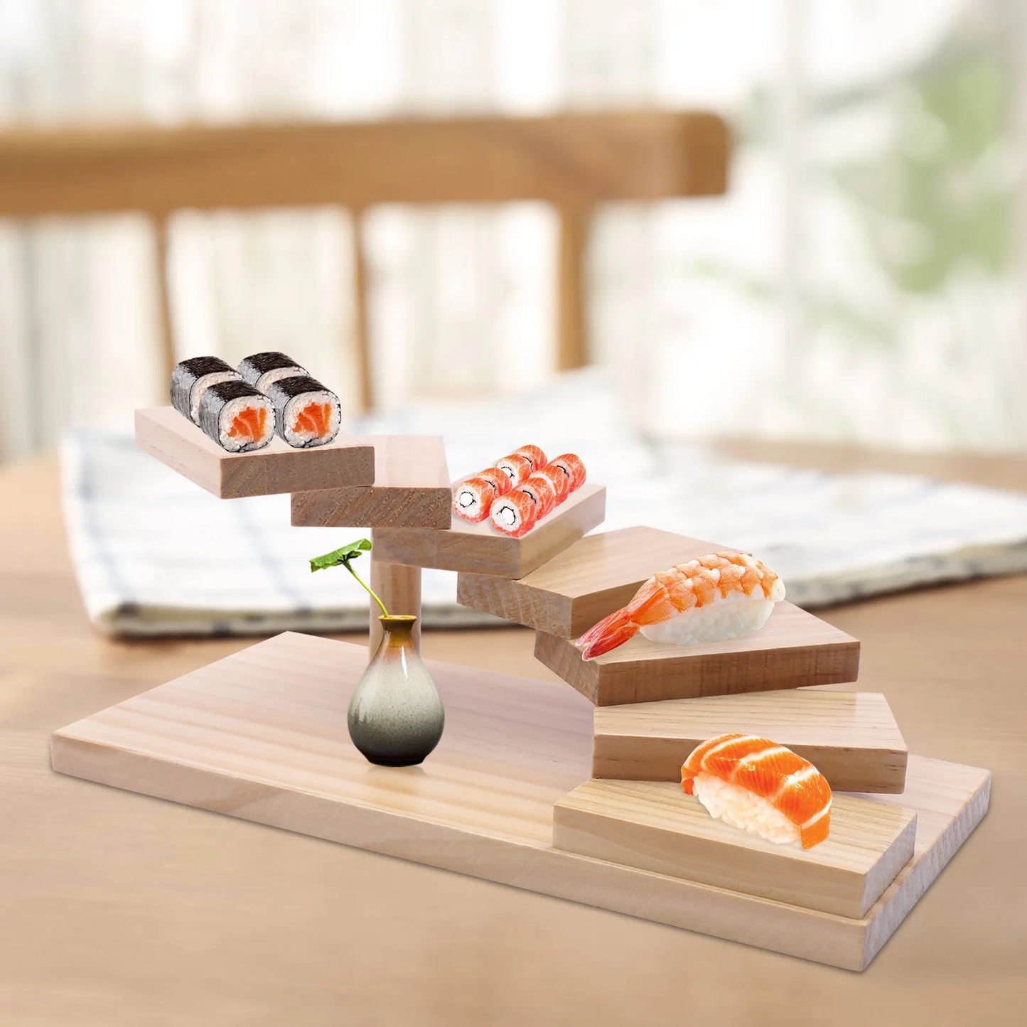 Wooden 7-Step Staircase Sushi Rack Tabletop