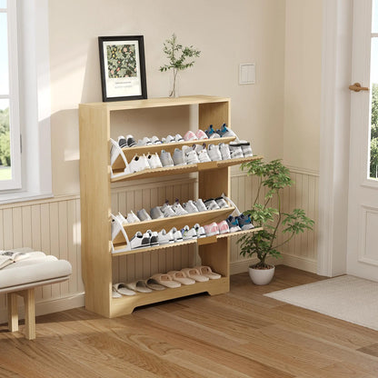 Narrow Shoe Storage Cabinet With 2 Flip Drawers