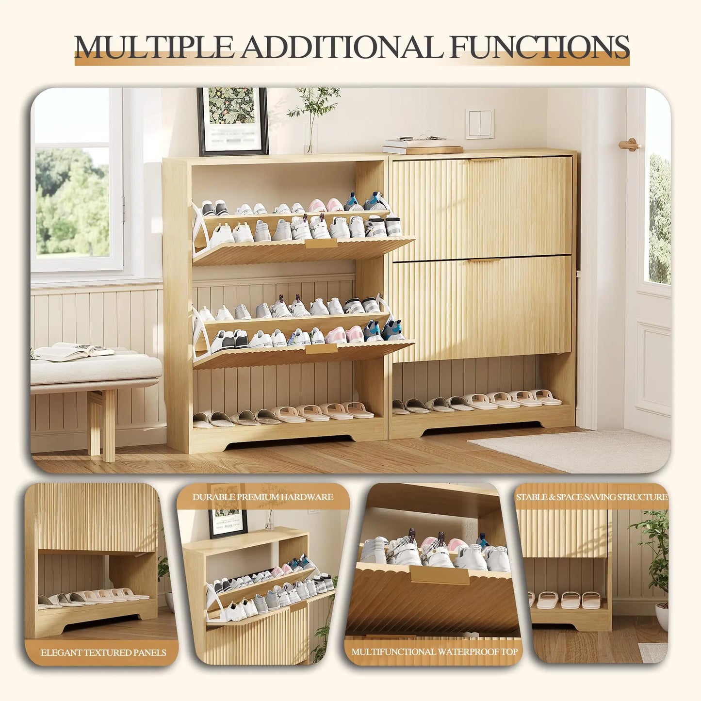 Narrow Shoe Storage Cabinet With 2 Flip Drawers