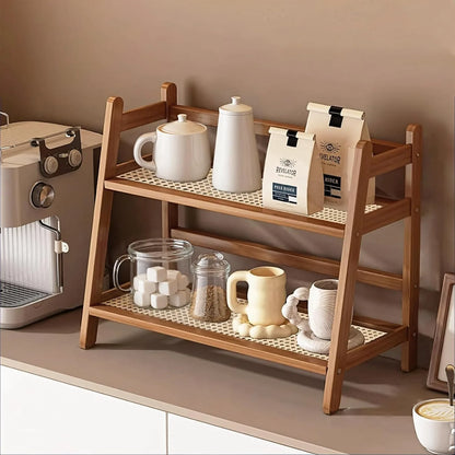 1pc Double-layer Bamboo Storage Rack