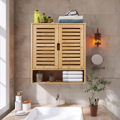 Wall-Mounted Bamboo Bathroom Cabinet Storage