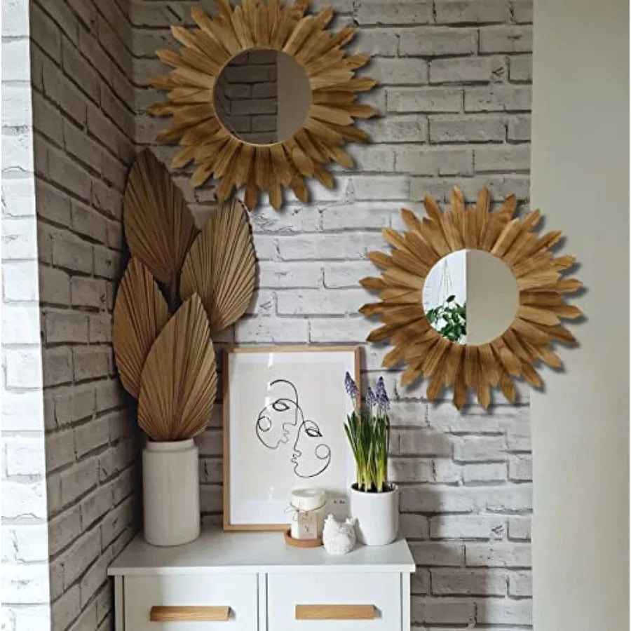 2 Pack 22 Inch Boho Wall Sunburst Mirror