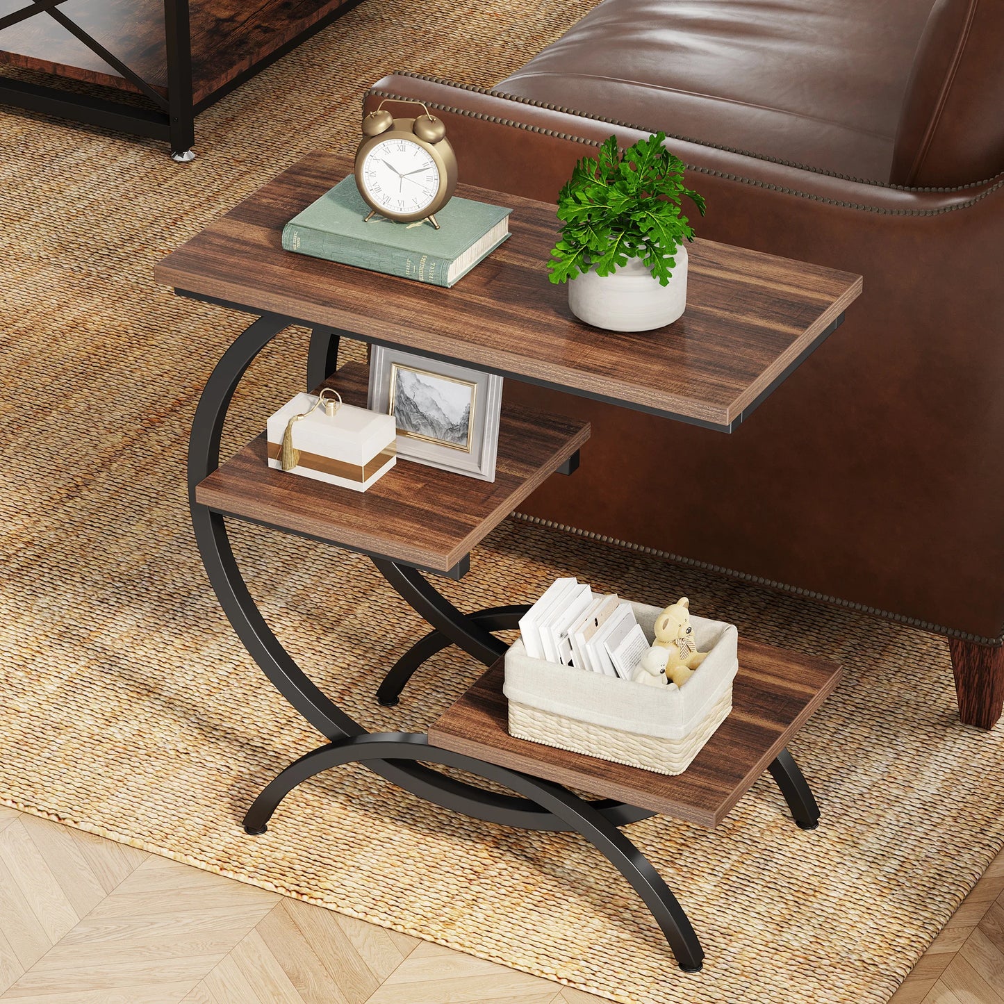 3-Tier Small Table with Storage Shelves