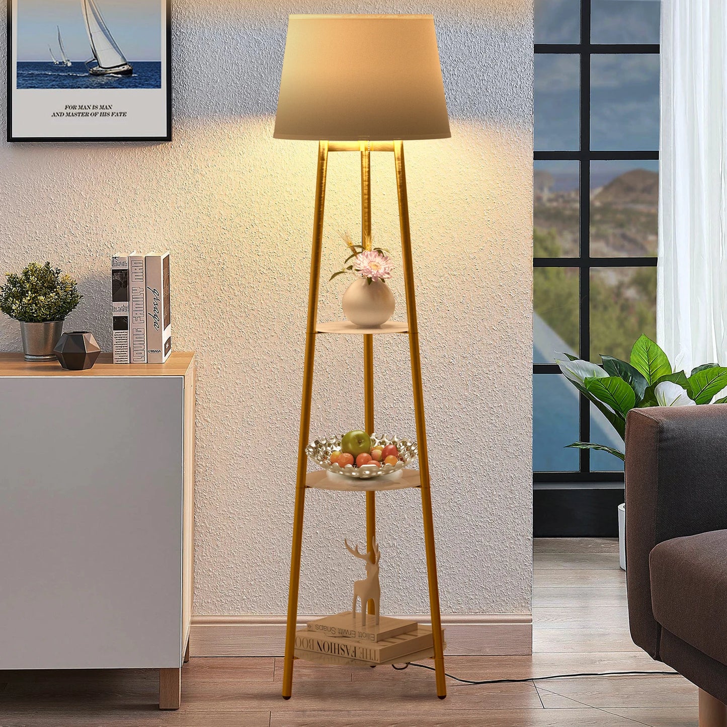 Modern Tripod Floor Lamp with 3 Shelves