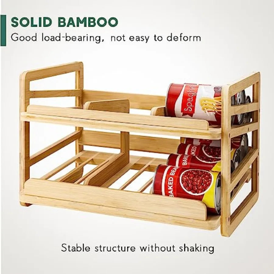 Double-Layer Rolling Bamboo Can Organizer Rack