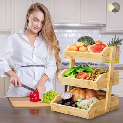 Bamboo 3 Tier Fruit Basket For Counter