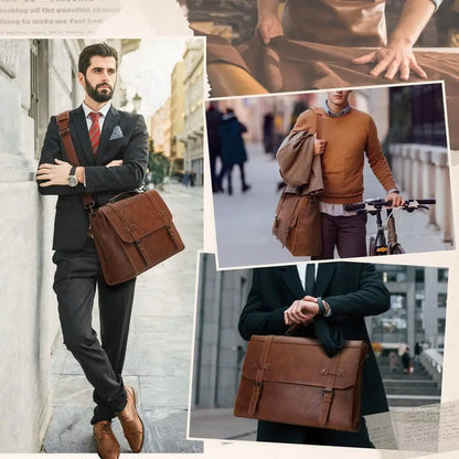 Men's Leather 17 Inch Vintage Briefcase  Laptop Bag