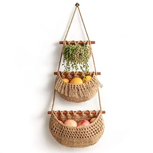Hanging Fruit Basket 3 Tier Over the Door Organizer