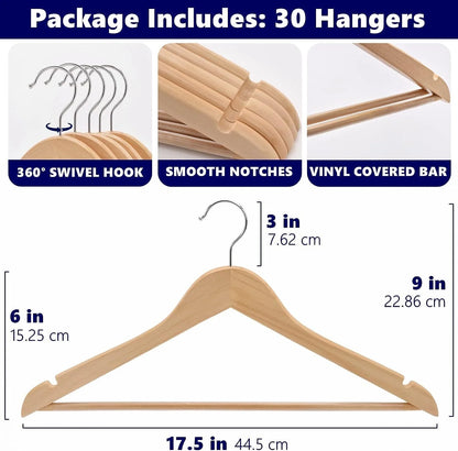 Wooden Suit Hangers Premium Natural Finish Home