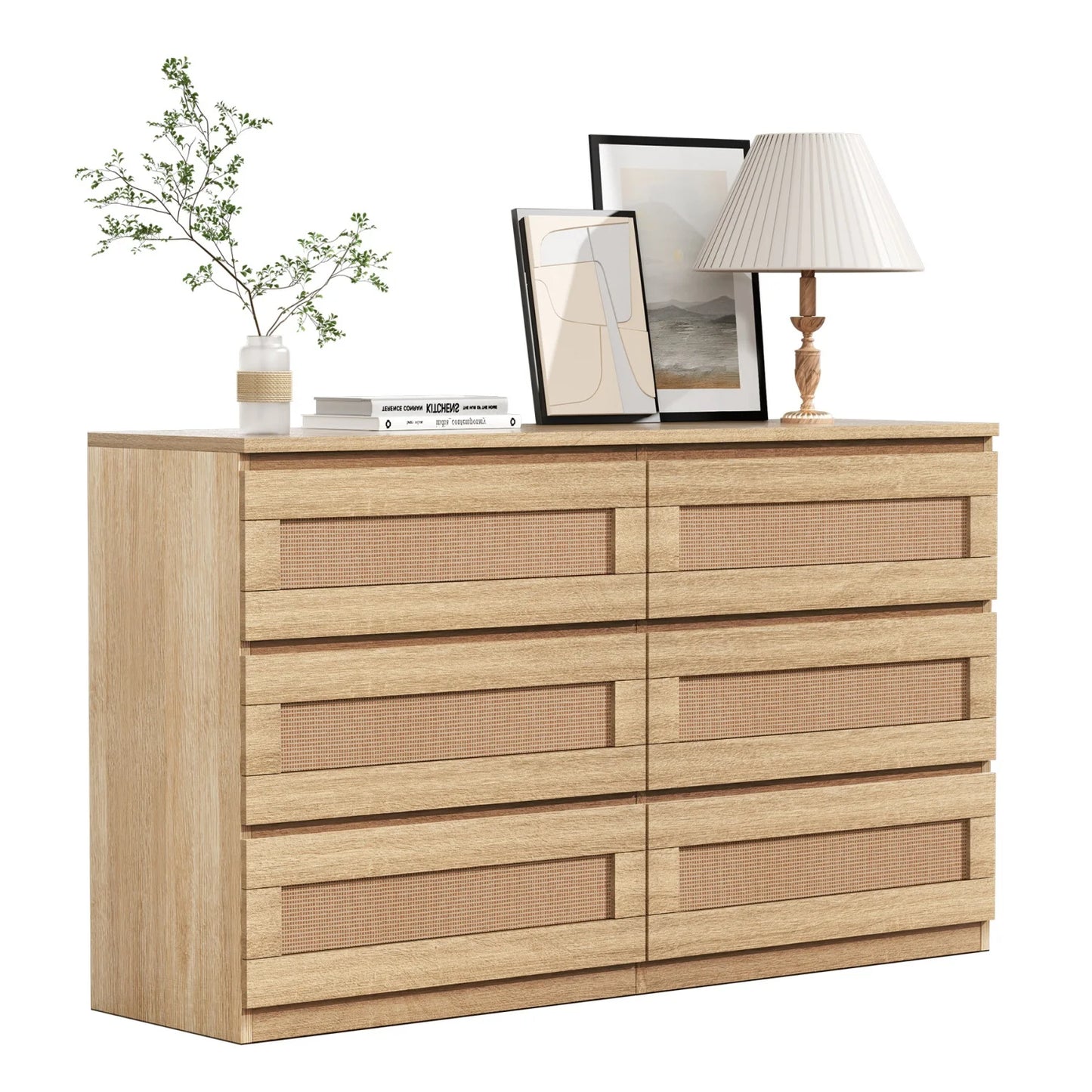 Modern Rattan 6-Drawer Dresser Storage Cabinet