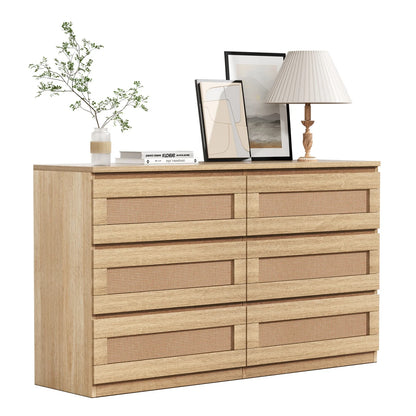 Modern Rattan 6-Drawer Dresser Storage Cabinet