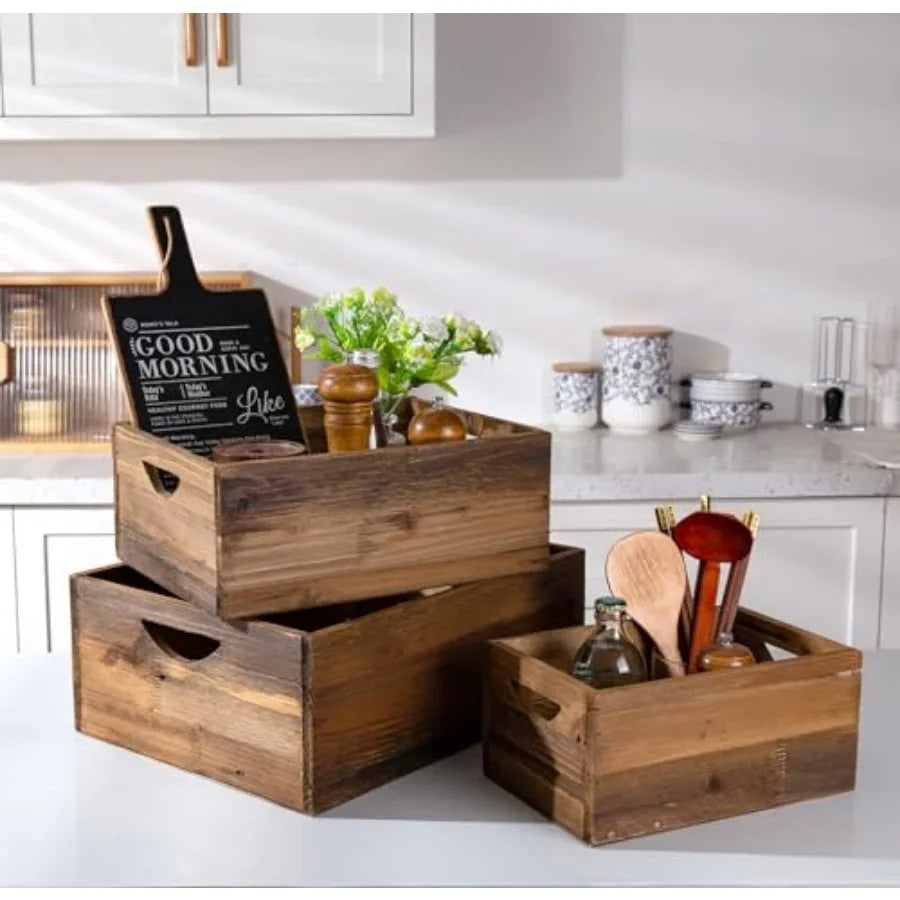 Set of 3 Rustic Distressed Wood Nesting Crates