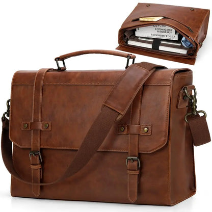 Men's Leather 17 Inch Vintage Briefcase  Laptop Bag