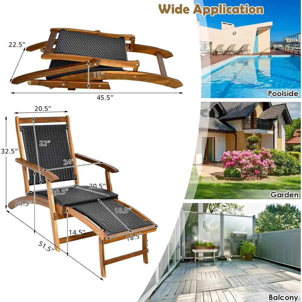 Patio Chaise Lounge Space-Saving Ergonomic Deck Chair